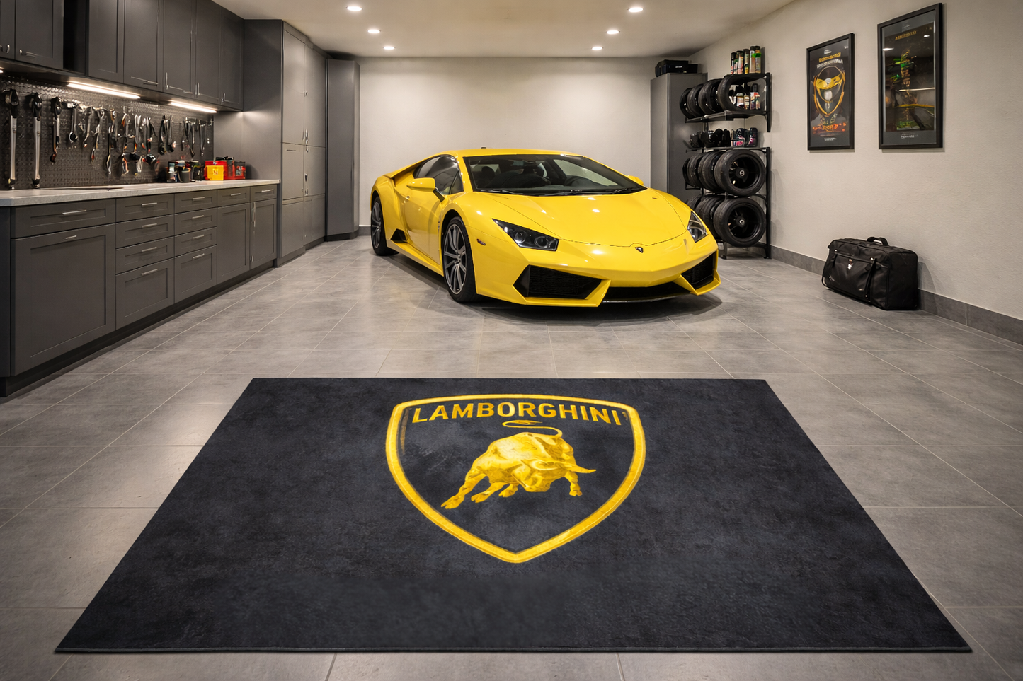 Lamborghini Garagen Teppich 150×220 cm  Luxus Auto Teppich für Garage, Wohnzimmer & Showroom