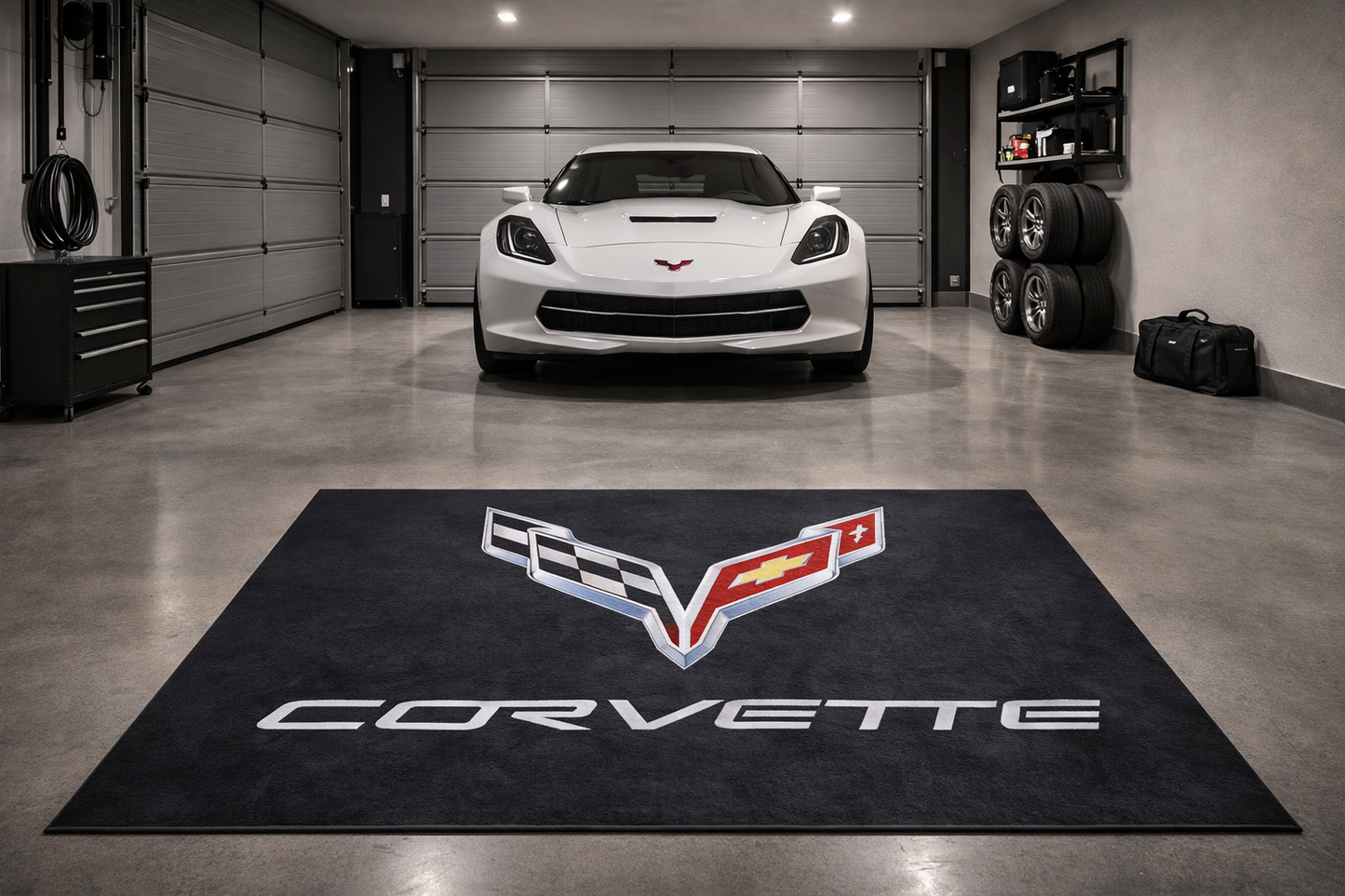 Corvette Garagen Teppich 150×220 cm  Luxus Auto Teppich für Garage, Wohnzimmer & Showroom