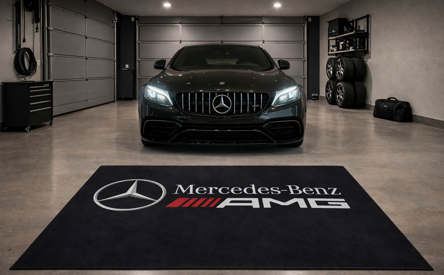 Mercedes Benz AMG Garagen Teppich 150×220 cm  Luxus Auto Teppich für Garage, Wohnzimmer & Showroom