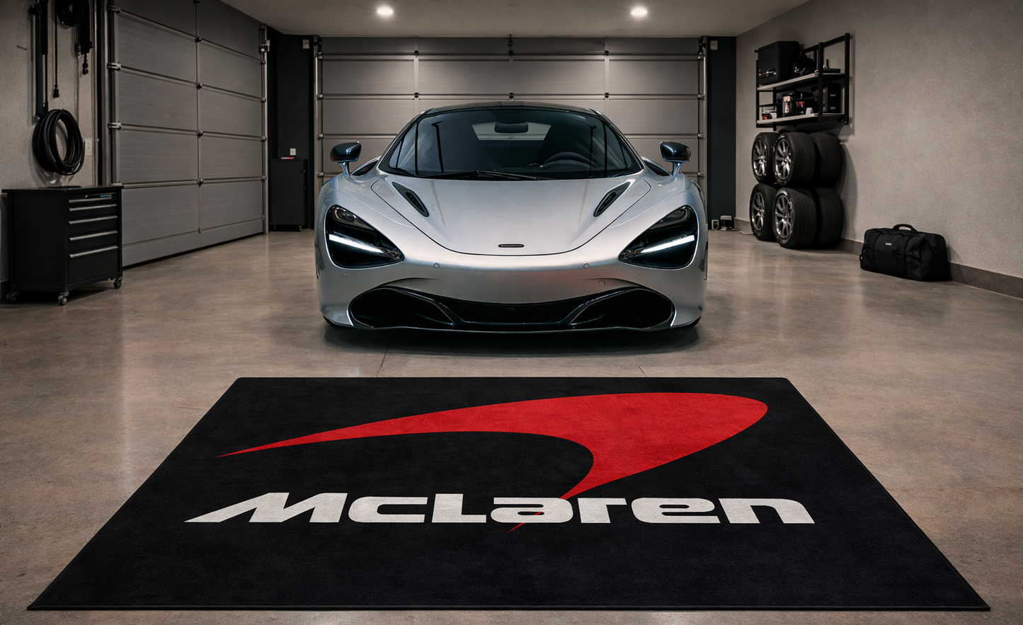 McLaren Garagen Teppich 150×220 cm  Luxus Auto Teppich für Garage, Wohnzimmer & Showroom