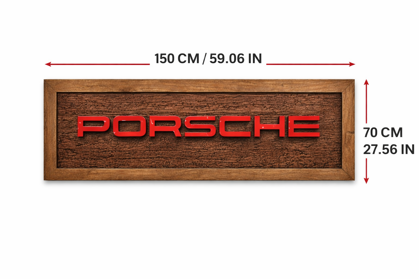 Handgeschnitzte Porsche Wanddekoration aus Massivholz – Luxus Garage Wall Art (150 × 70 cm)
