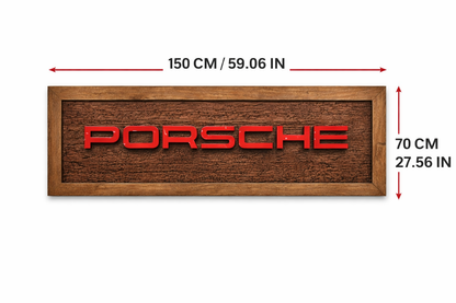 Handgeschnitzte Porsche Wanddekoration aus Massivholz – Luxus Garage Wall Art (150 × 70 cm)