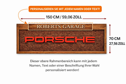 Handgeschnitzte Porsche Wanddekoration aus Massivholz – Luxus Garage Wall Art (150 × 70 cm)