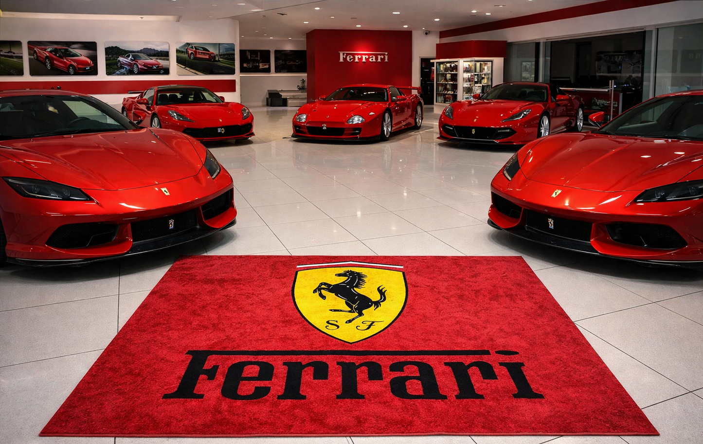 Ferrari Garagen Teppich 150×220 cm  Luxus Auto Teppich für Garage, Wohnzimmer & Showroom