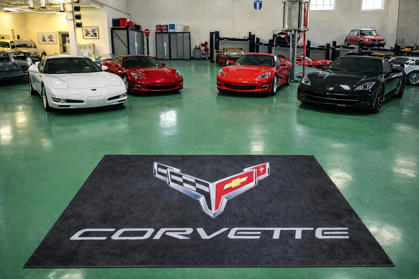 Corvette Garagen Teppich 150×220 cm  Luxus Auto Teppich für Garage, Wohnzimmer & Showroom