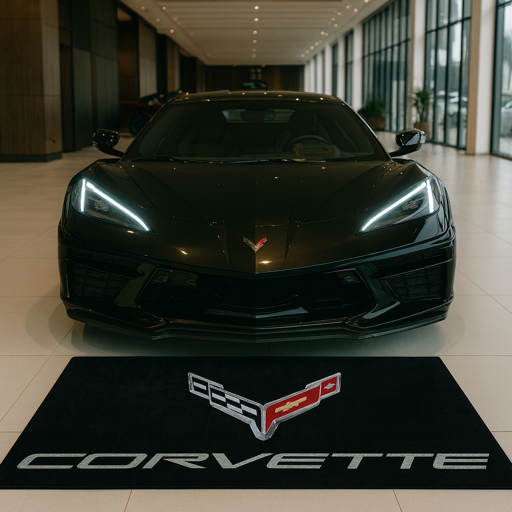 Corvette Garagen Teppich 150×220 cm  Luxus Auto Teppich für Garage, Wohnzimmer & Showroom