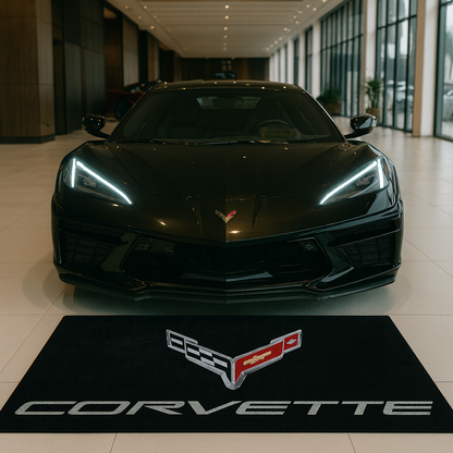 Corvette Garagen Teppich 150×220 cm  Luxus Auto Teppich für Garage, Wohnzimmer & Showroom