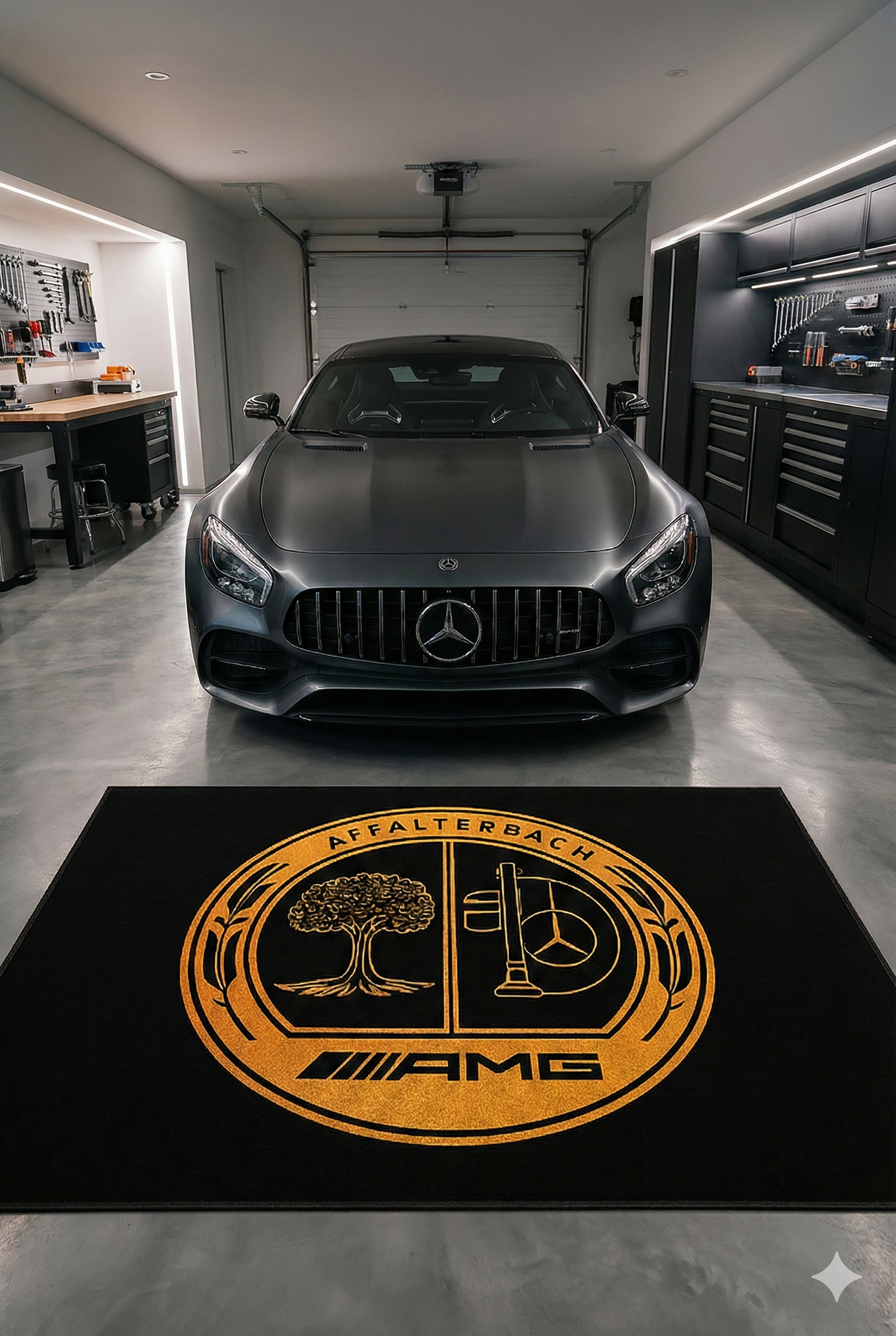 Mercedes Benz AMG Garagen Teppich 150×220 cm  Luxus Auto Teppich für Garage, Wohnzimmer & Showroom