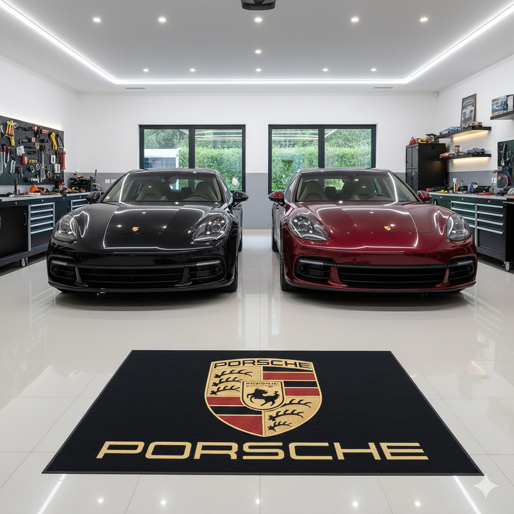 Porsche Garagen Teppich 150×220 cm  Luxus Auto Teppich für Garage, Wohnzimmer & Showroom