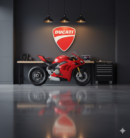 Ducati Wandschild für die Garage – Premium Wanddekoration für Auto- und Motorradliebhaber