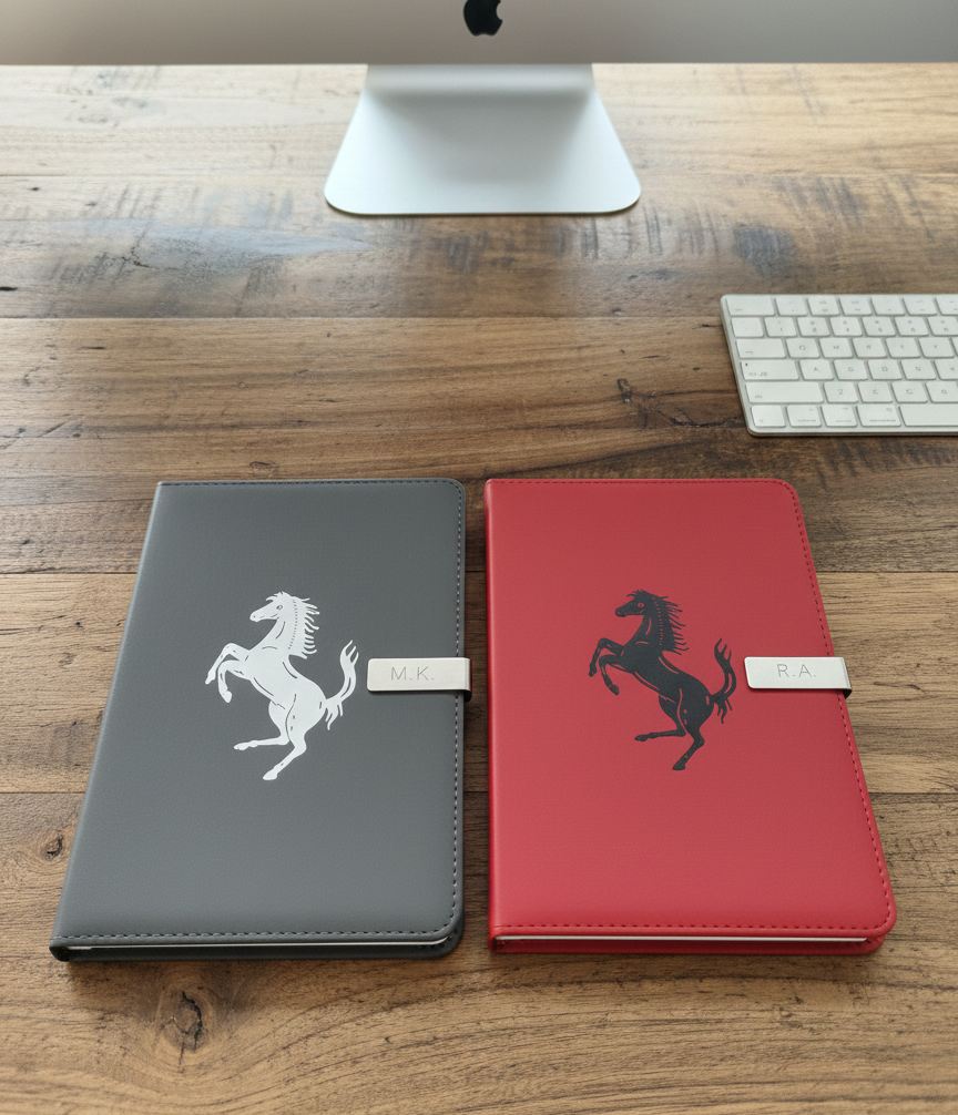 Exklusives Tagebuch Notizbuch mit Ferrari Logo Personalisierbaren Initialen