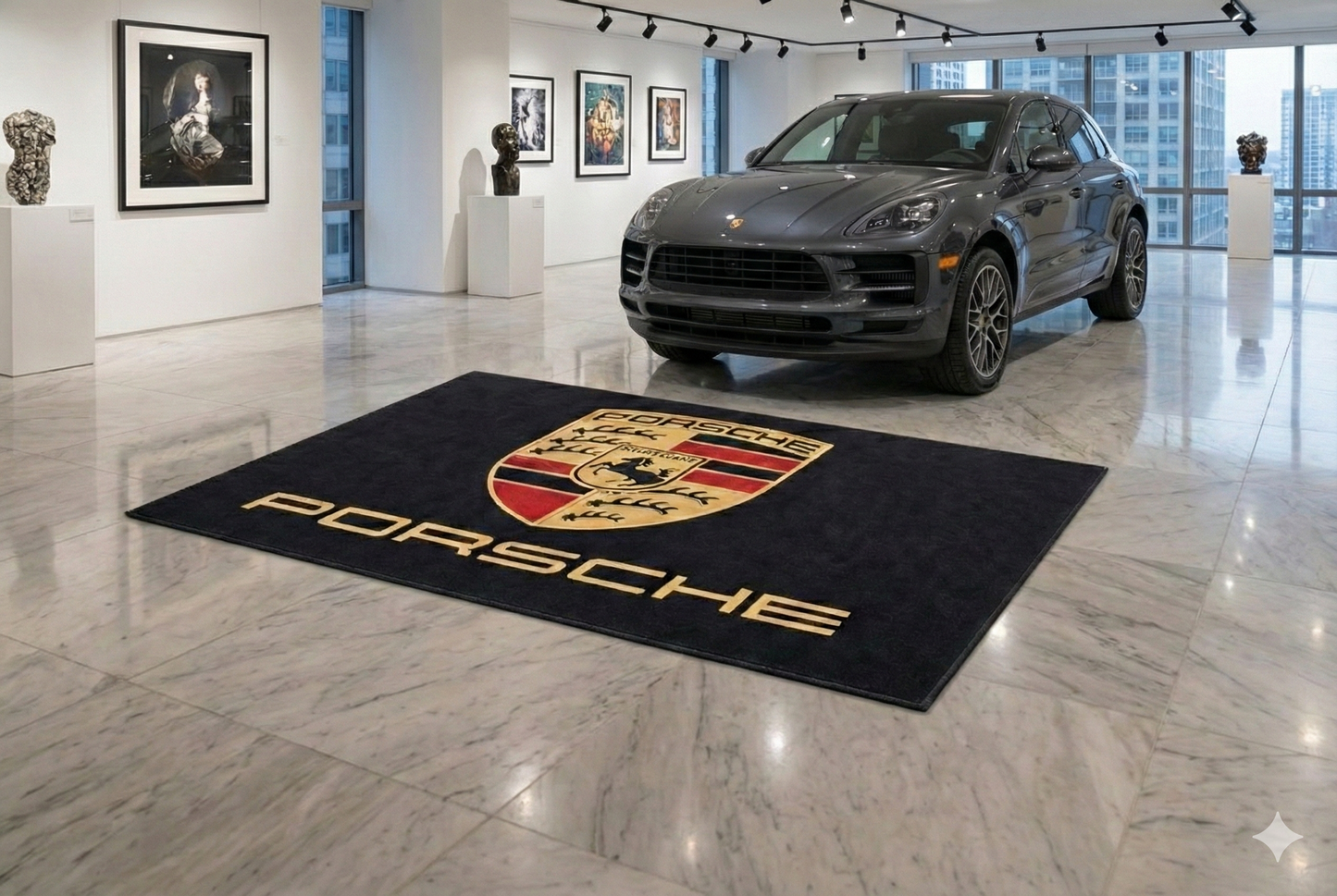 Porsche Garagen Teppich 150×220 cm  Luxus Auto Teppich für Garage, Wohnzimmer & Showroom