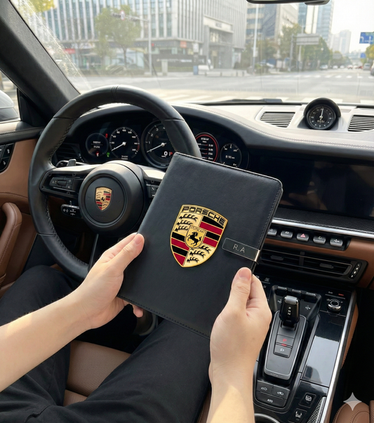 Exklusives Tagebuch Notizbuch mit Porsche Logo Personalisierbaren Initialen