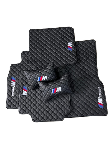For BMW M Performance Leder Fußmatten Set Maßgeschneidert Mit 2 Kissen