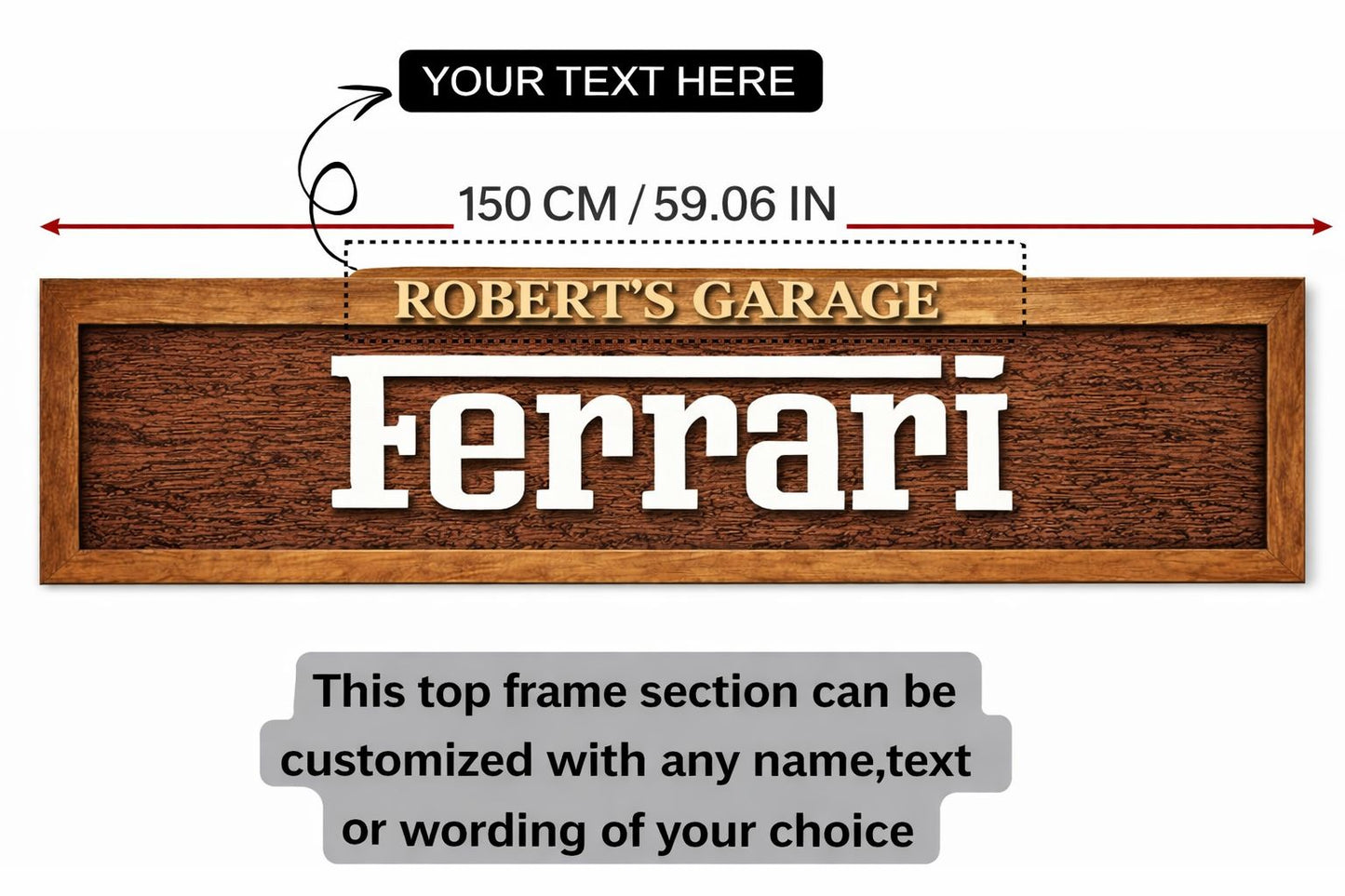 Handgeschnitzte Ferrari Wanddekoration aus Massivholz – Luxus Garage Wall Art (150 × 70 cm)