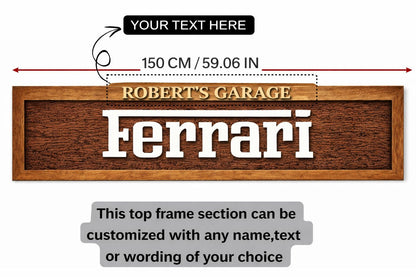 Handgeschnitzte Ferrari Wanddekoration aus Massivholz – Luxus Garage Wall Art (150 × 70 cm)